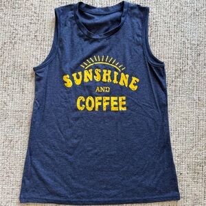 Navy 'Sunshine and Coffee' Graphic Tank Top